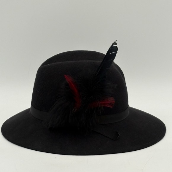 Doeskin / Geo. W. Bollman Co. Accessories - Vintage Doeskin 100% Wool Hat w/ Feather Trim‎ by Geo W. Bollman USA Black